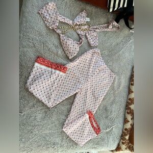 SHEIN 2-Piece Boho Print Set: Halter Top & Wide Leg Pants | Size M